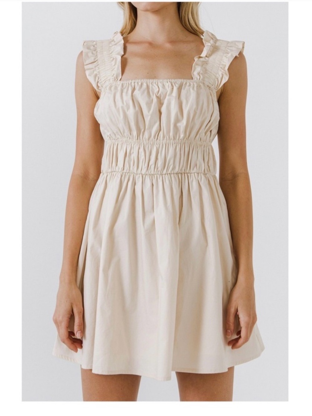 English Factory Cream Ruffled Square-Neck Mini Dress